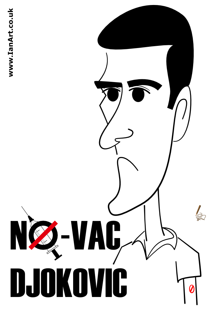 Novak-Djokovic-Caricature-no-vac-covid-vaccination-australian-tennis-open-by-IDB