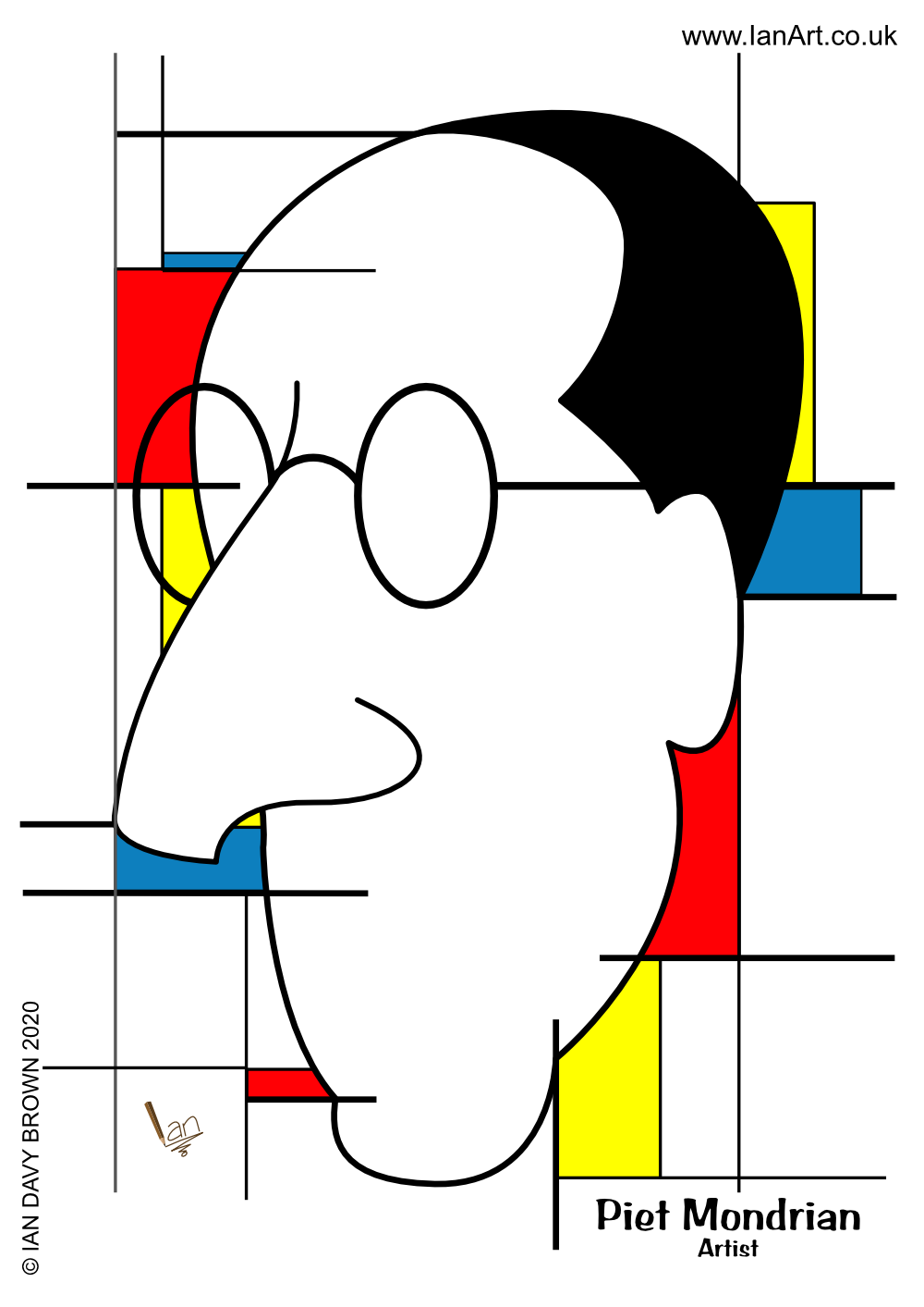 Piet Mondrian symbolic caricature by Ian Davy Brown